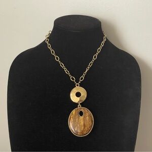 Chico's reversible leopard print, faux tiger's eye pendant necklace